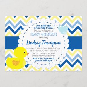 Jongen Rubber Ducky Blue Baby shower Invitation Kaart