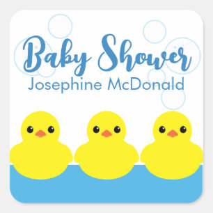 Jongen Rubber Eendje Baby Shower Feest Favor Vierkante Sticker
