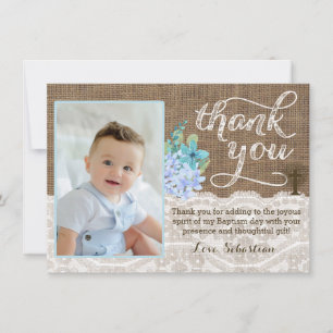 Jongen Rustic Christening Dank je wel met Afbeeldi Bedankkaart