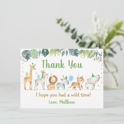 Jongen Safari Party Animal Birthday Bedankt (Staand voorkant)