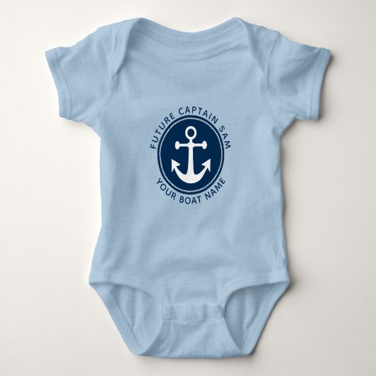 Jongen Scheepsanker Touw Marine Kapitein Boot Naam Romper (Voorkant)