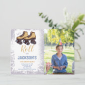 Jongen Skating Birthday Invitations met foto Kaart (Staand voorkant)