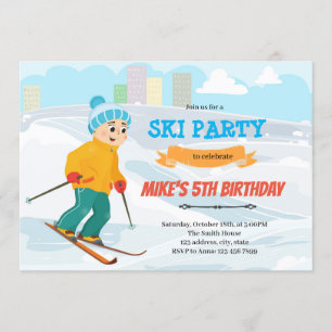 Jongen ski verjaardag thema uitnodiging