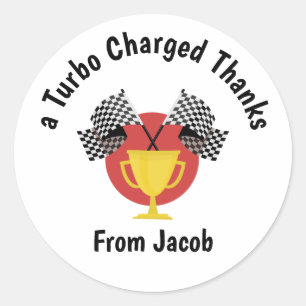 Jongen speelgoedauto verjaardagsfeestje favor ronde sticker