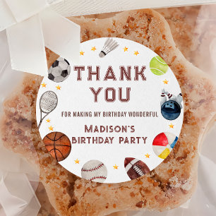Jongen Sport Ball Kinderen Verjaardag Dank u Ronde Sticker