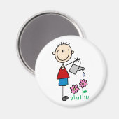 Jongen Stick Figuur Watering Bloemen Magneet (Voorkant / Achterkant)