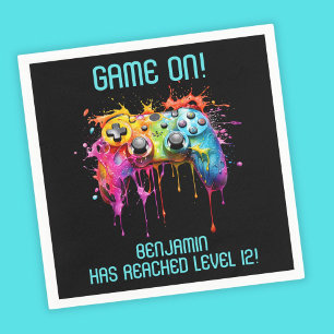 Jongen Teal Level Up Videospel Feestje Servet