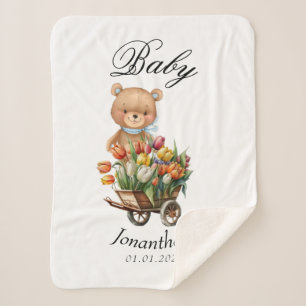 Jongen Teddy Bear blauw Baby shower Floral Rustic Sherpa Deken