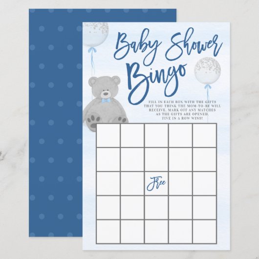 Jongen Teddy Bear Blue Grey Balonon Baby shower Bi (Voorkant / Achterkant)