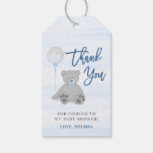 Jongen Teddy Bear Blue Grey Balonon Baby shower Cadeaulabel (Achterkant)