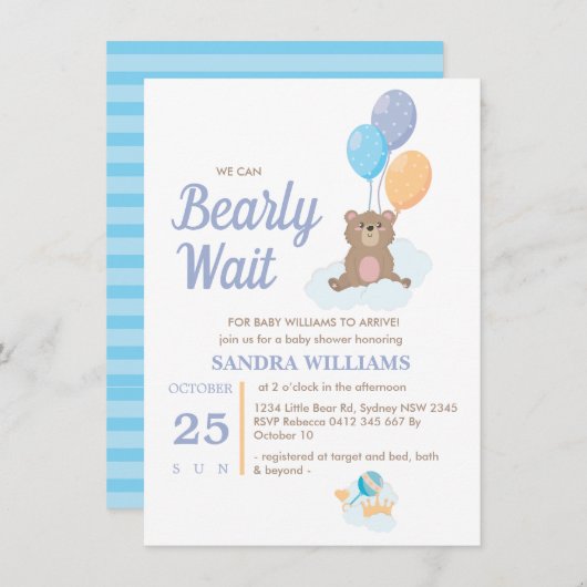 Jongen Teddy Bear, we kunnen het Baby shower afwac (Voorkant / Achterkant)