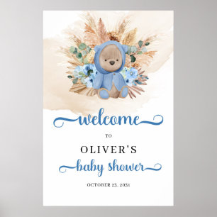 Jongen Teddy beer pampas gras baby shower Welkom Poster