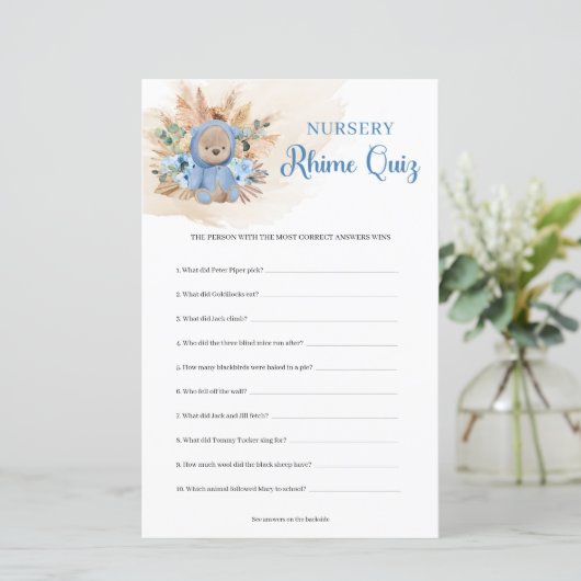 Jongen teddy bergen pampas gras Nursery Rhyme Quiz (Staand voorkant)