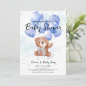 Jongen Teddybeer Baby Shower Kaart (Staand voorkant)