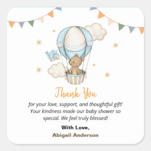 Jongen Teddybeer Babyshower Bedankt Plat Kaarten Vierkante Sticker
