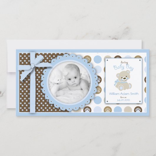Jongen teddybeer fotokaart aankondiging (Voorkant)