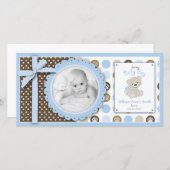 Jongen teddybeer fotokaart aankondiging (Voorkant / Achterkant)