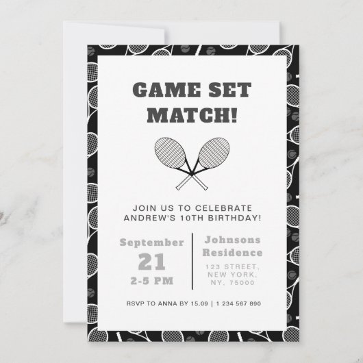 Jongen Tennis Verjaardag Party Rackets Uitnodiging (Voorkant)