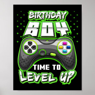 Jongen Tijd Naar Level Up Video Game Verjaardag Ga Poster