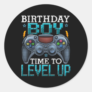Jongen Tijd Naar Level Up Video Game Verjaardag Ga Ronde Sticker