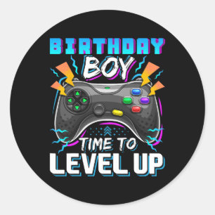 Jongen Tijd Naar Level Up Video Game Verjaardag Ga Ronde Sticker