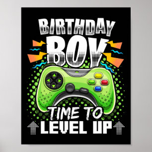 Jongen Tijd Naar Level Up Video Game Verjaardag Gi Poster