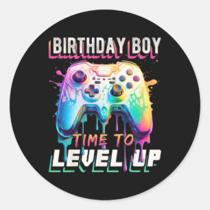 Jongen Tijd Naar Level Up Video Game Verjaardagsfe Ronde Sticker