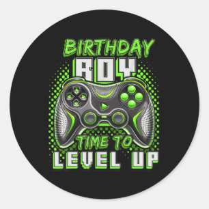 Jongen Tijd Naar Level Up Video Game Verjaardagsfe Ronde Sticker