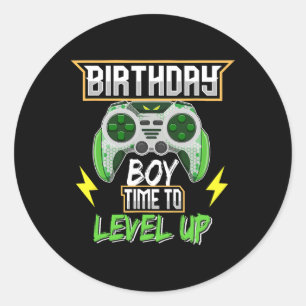 Jongen Tijd Naar Level Up Video Game Verjaardagsjo Ronde Sticker