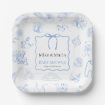 Jongen Toile De Jouy Blauwe Baby Shower