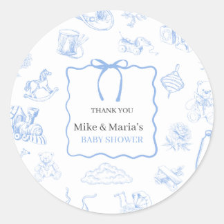 Jongen Toile De Jouy Blauwe Baby Shower Ronde Sticker