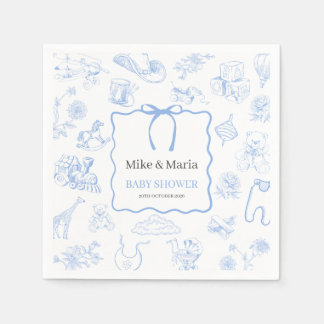 Jongen Toile De Jouy Blauwe Baby Shower Servet