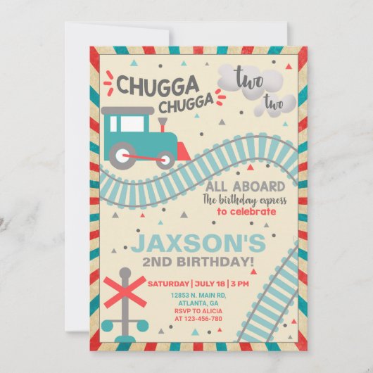 Jongen trainen 2e tweede verjaardag uitnodiging. kaart (Voorkant)