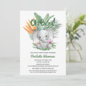 Jongen! Tropisch grijs Baby olifant Baby shower Kaart (Staand voorkant)