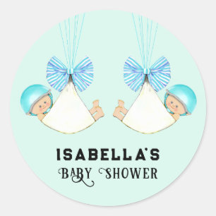Jongen Tweeling Baby Shower Klassieke Ronde Sticke Sticker