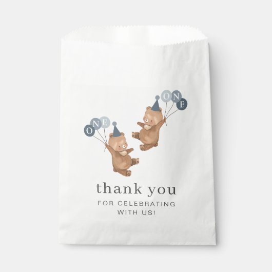 Jongen Twins - Beren Party Petten - 1e Verjaardag Bedankzakje (Voorkant)