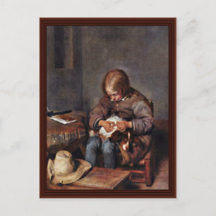Jongen vegen zijn hond door Gerard Ter Borch Briefkaart