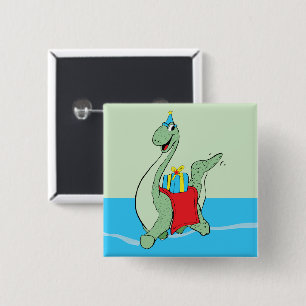 Jongen, Verjaardag Dinosaurus Vierkante Button 5,1 Cm
