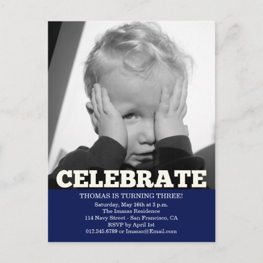 Jongen Verjaardag Party Fotouitnodigingen Uitnodiging Briefkaart (Voorkant)