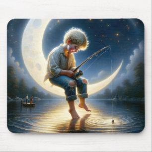 Jongen vist vanuit een wassende maan muismat