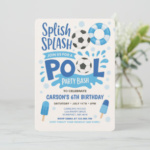 Jongen Voetbal Pool Party Verjaardag Uitnodiging