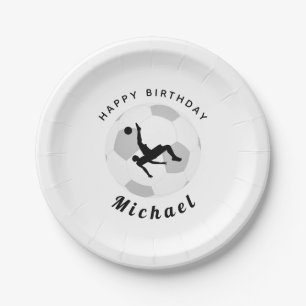 Jongen Voetbalspeler Birthday Party Black & White Papieren Bordje