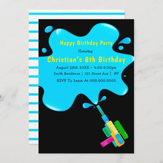 Jongen Water Splash 8th Birthday Invitations (Voorkant / Achterkant)