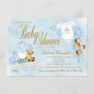 Jongen Watercolor Baby Blauw Goud Baby Shower Kaart