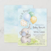 Jongen Waterverf Olifant Baby Shower Uitnodigingen (Voorkant / Achterkant)