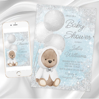 Jongen Winter Wonderland Teddybeer Baby Shower Kaart