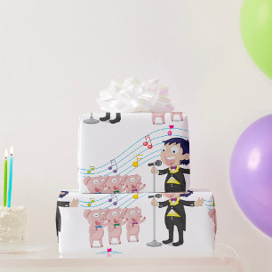Jongen zingt met drie varkens koor cadeaupapier