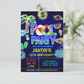 Jongen Zwembad Verjaardags Bash, neon gloed zwemba Kaart (Staand voorkant)