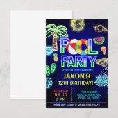 Jongen Zwembad Verjaardags Bash, neon gloed zwemba Kaart (Voorkant / Achterkant)