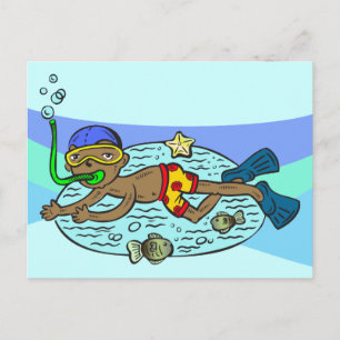 Jongen zwemmen met vis briefkaart
